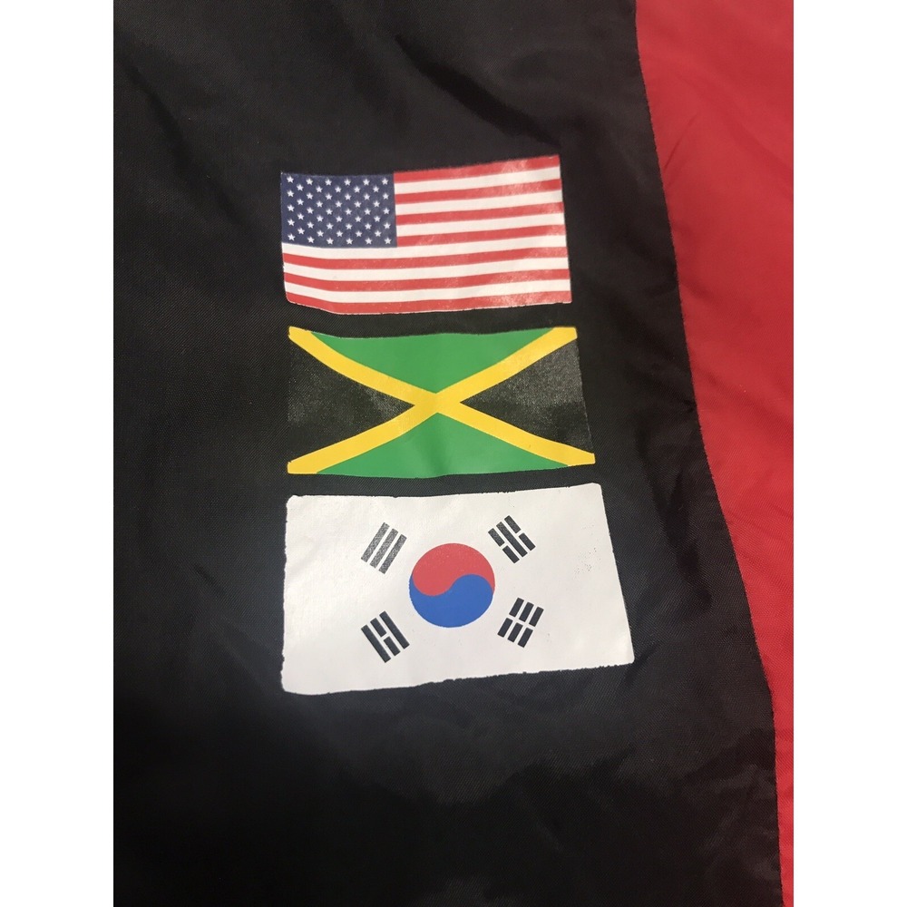 Forever 21 Women's Windbreaker Jacket Size L Colorblock Flag Print Nylon‎ Zip Up